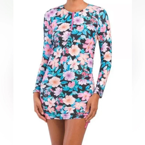 Pipeline Makani Rash Guard Dress Tropical Floral Print New With Tags S UPF 50+ - Picture 1 of 10